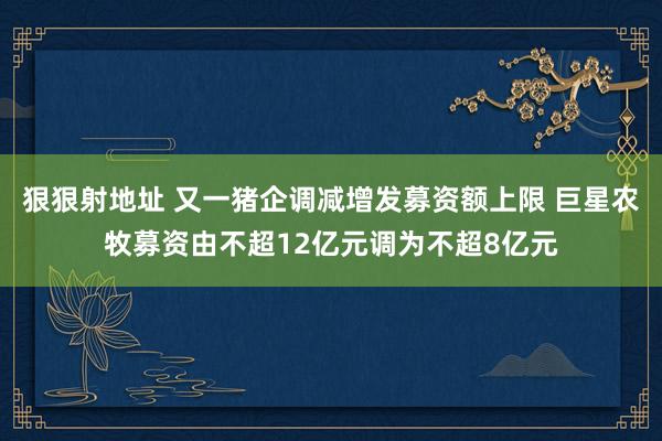 狠狠射地址 又一猪企调减增发募资额上限 巨星农牧募资由不超12亿元调为不超8亿元