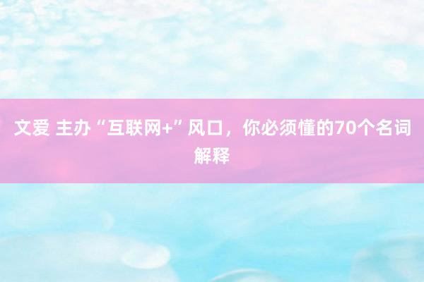 文爱 主办“互联网+”风口，你必须懂的70个名词解释