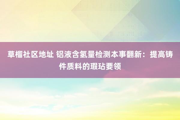 草榴社区地址 铝液含氢量检测本事翻新：提高铸件质料的瑕玷要领