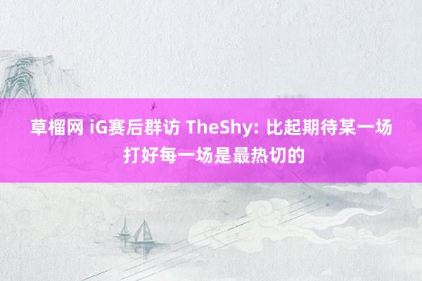草榴网 iG赛后群访 TheShy: 比起期待某一场 打好每一场是最热切的