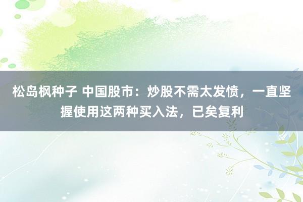 松岛枫种子 中国股市：炒股不需太发愤，一直坚握使用这两种买入法，已矣复利